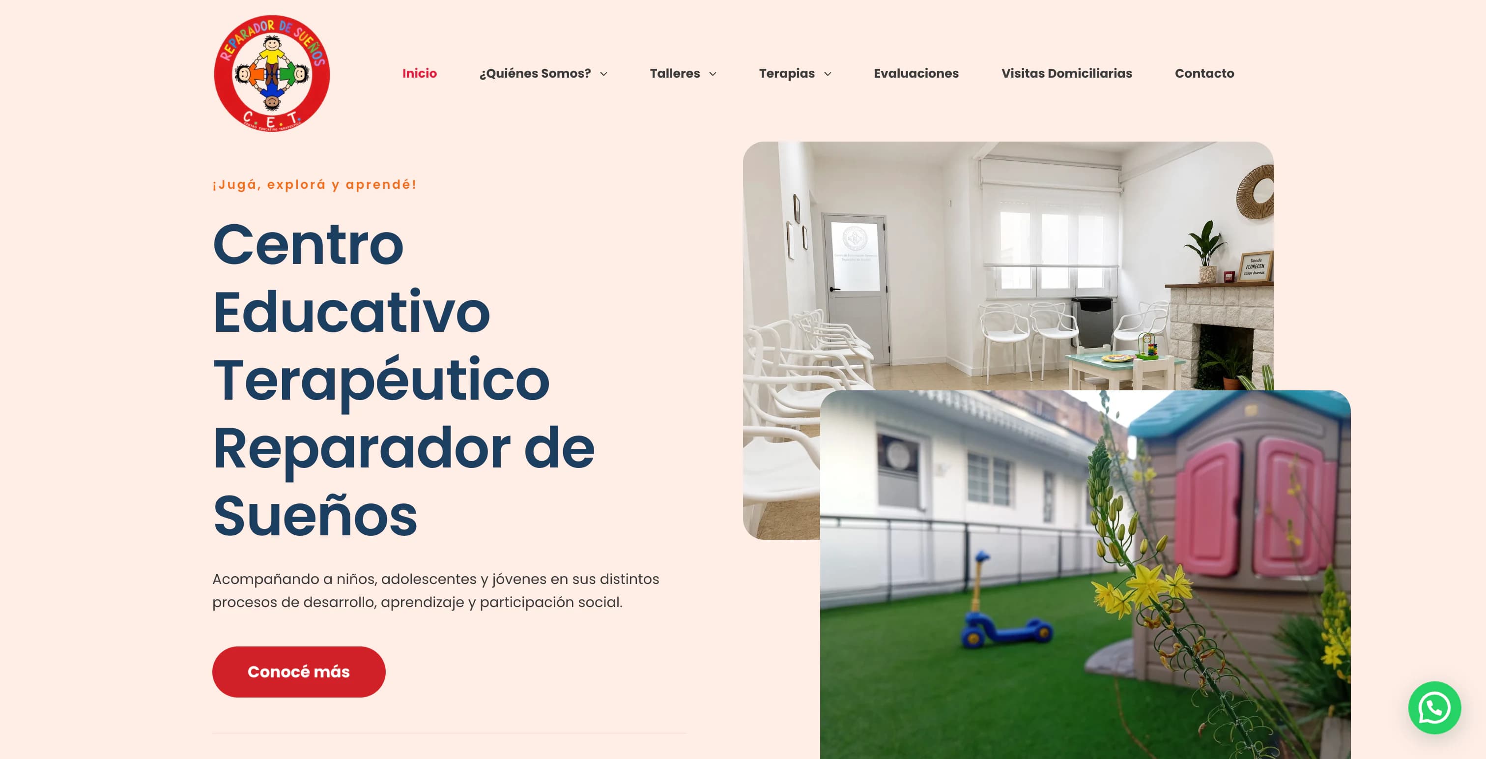 Sitio web de centro educativo terapéutico en Quilmes, CET Reparador de Sueños, vista escritorio