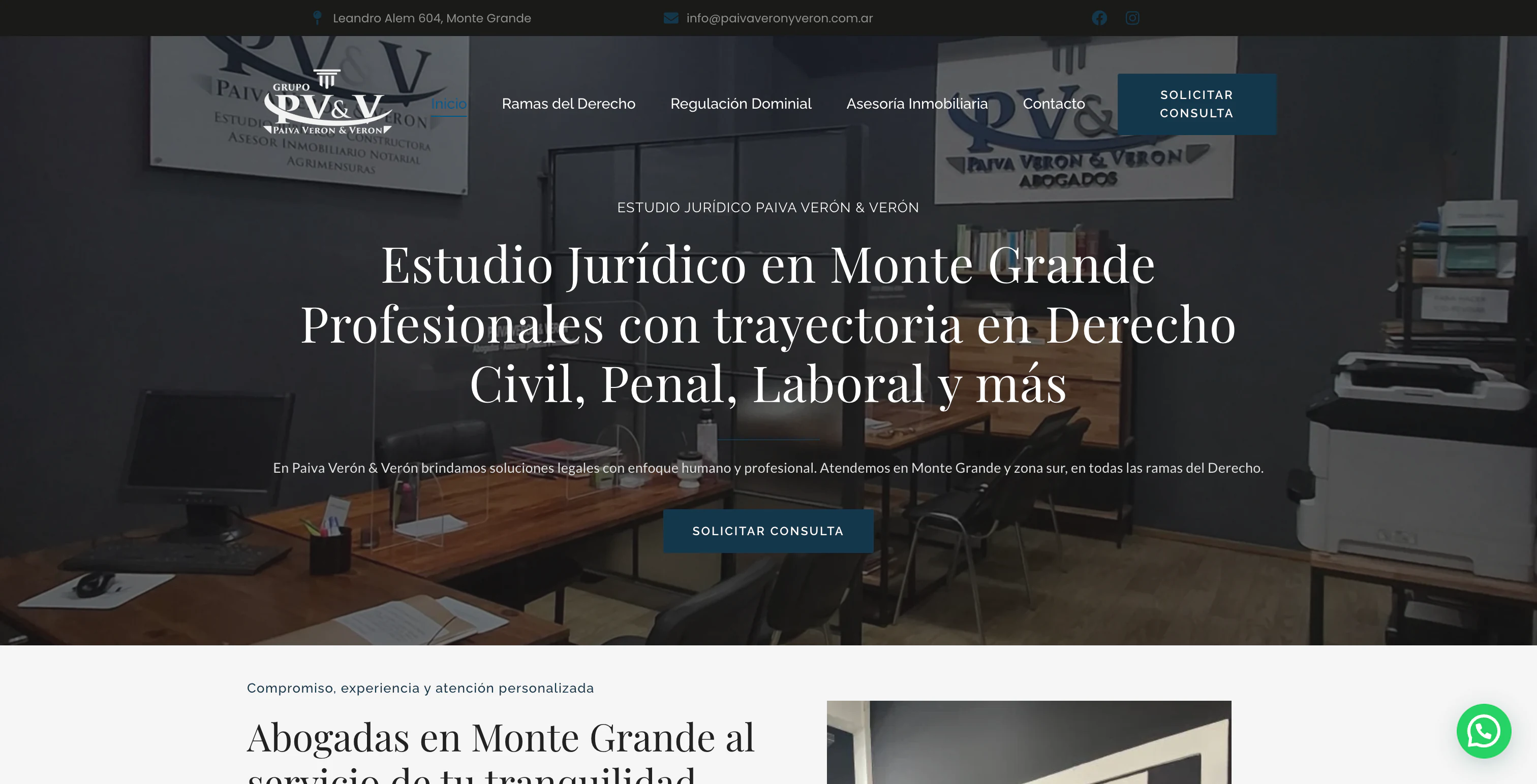Sitio web de estudio jurídico en Monte Grande, Paiva Verón & Verón, vista escritorio