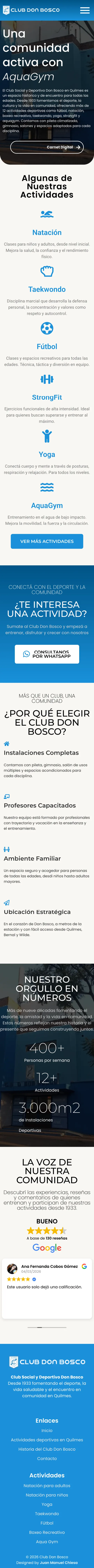 Sitio web de club social y deportivo en Quilmes, Club Don Bosco, vista celular