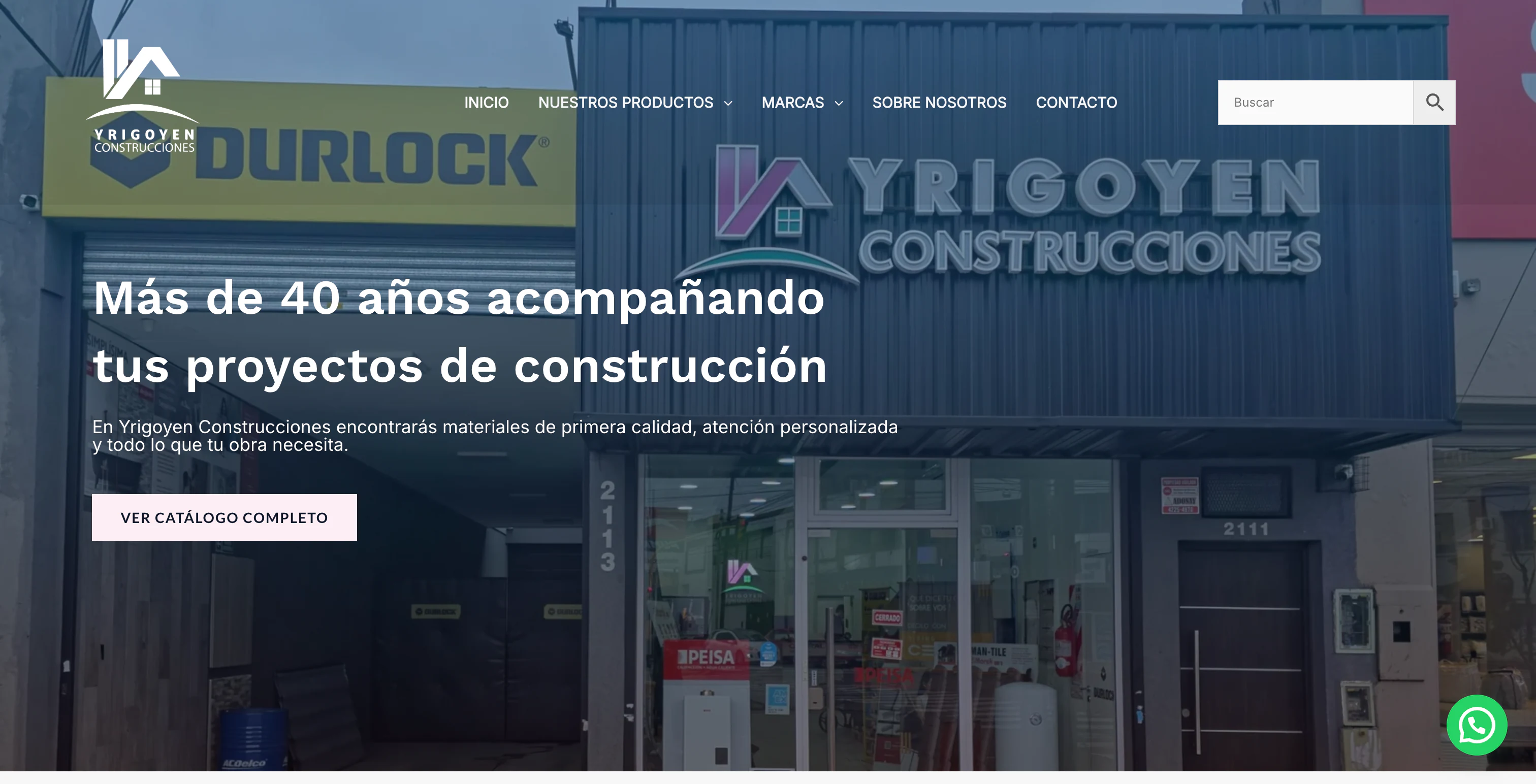 Catálogo web de materiales para la construcción en Argentina, Yrigoyen Construcciones, vista escritorio