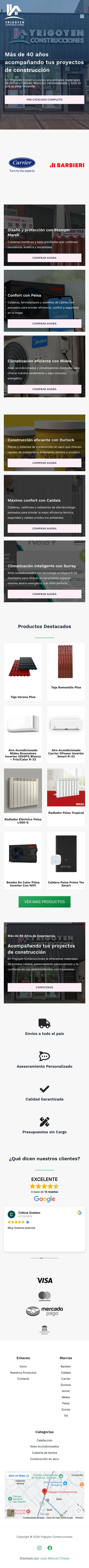 Catálogo web de materiales para la construcción en Argentina, Yrigoyen Construcciones, vista celular