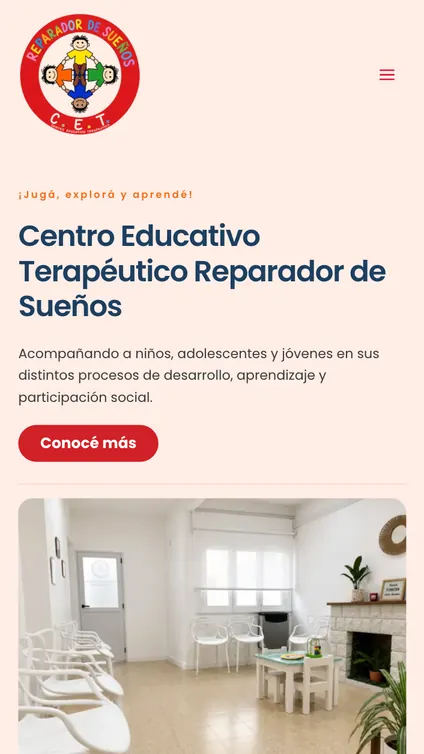 Sitio web de centro educativo terapéutico en Quilmes, CET Reparador de Sueños, vista celular