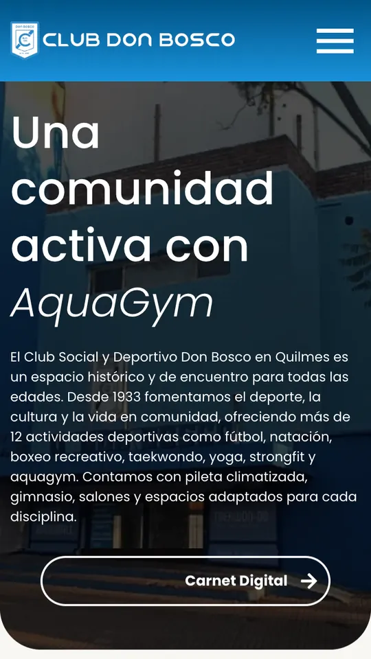 Sitio web de club social y deportivo en Quilmes, Club Don Bosco, vista celular