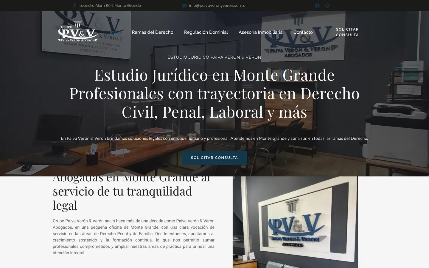 Sitio web de estudio jurídico en Monte Grande, Paiva Verón & Verón, vista escritorio
