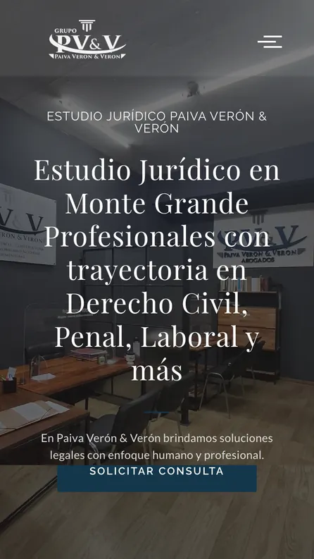 Sitio web de estudio jurídico en Monte Grande, Paiva Verón & Verón, vista celular