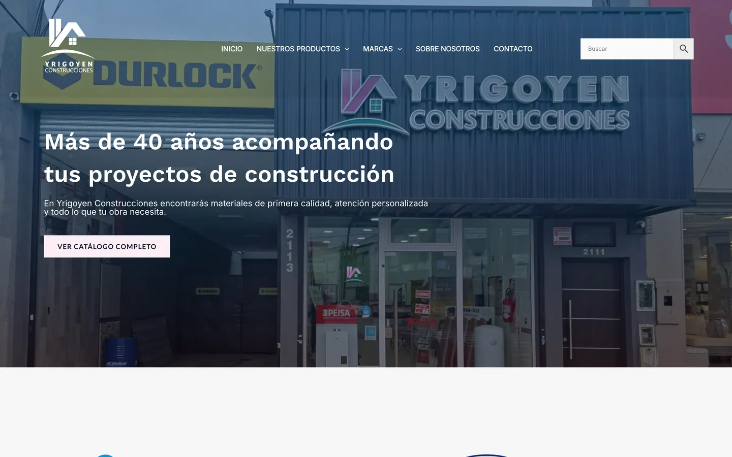 Catálogo web de materiales para la construcción en Argentina, Yrigoyen Construcciones, vista escritorio