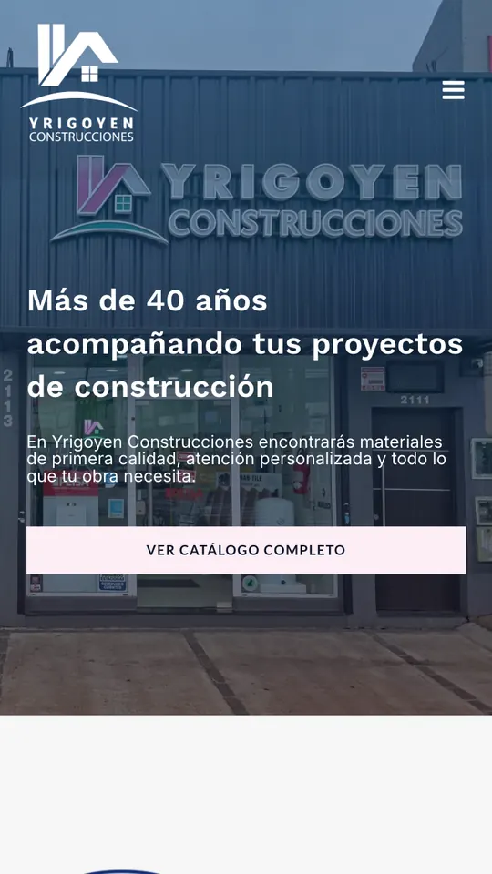 Catálogo web de materiales para la construcción en Argentina, Yrigoyen Construcciones, vista celular